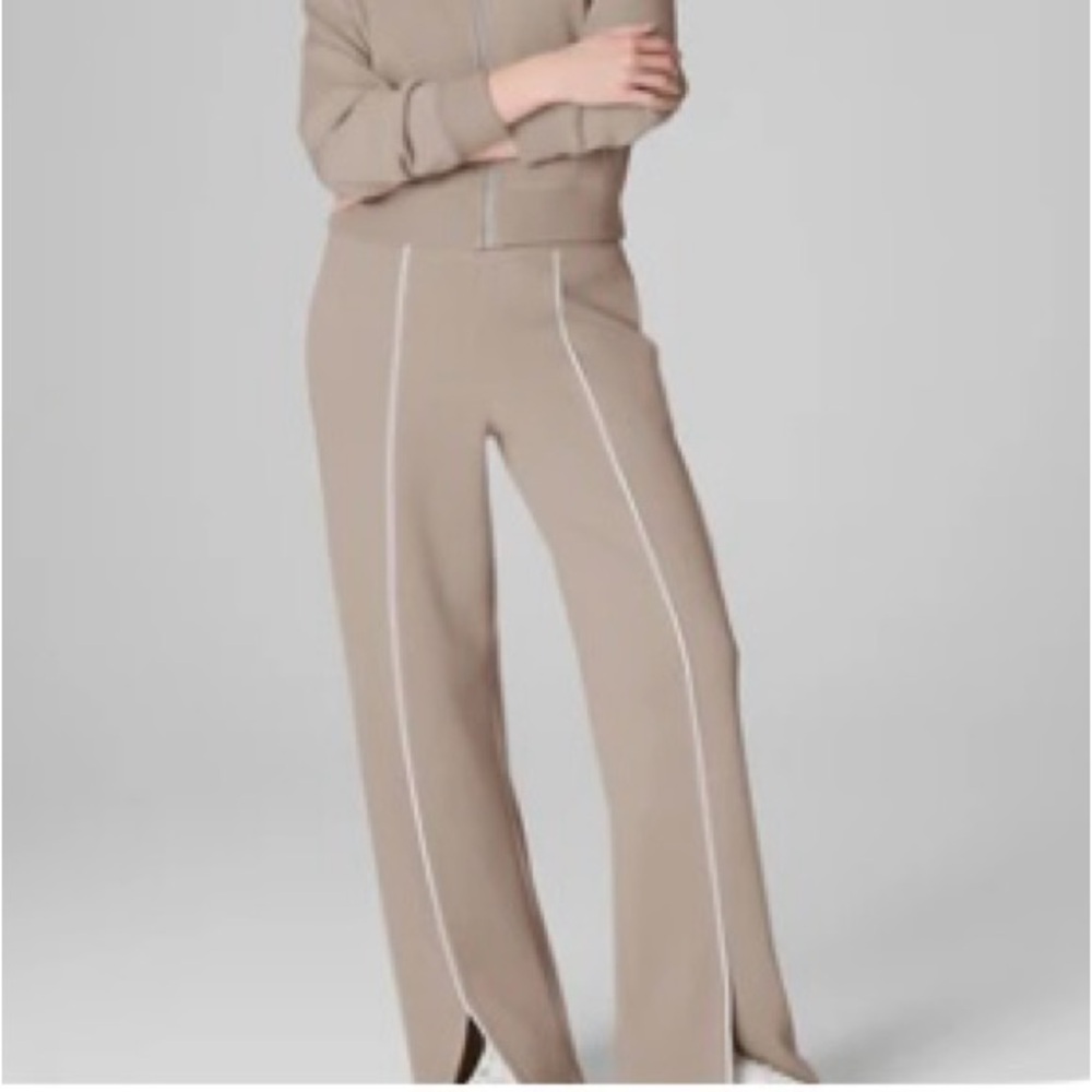 SPANX Tan Track Pants with White Accents, stretchy and very comfortable